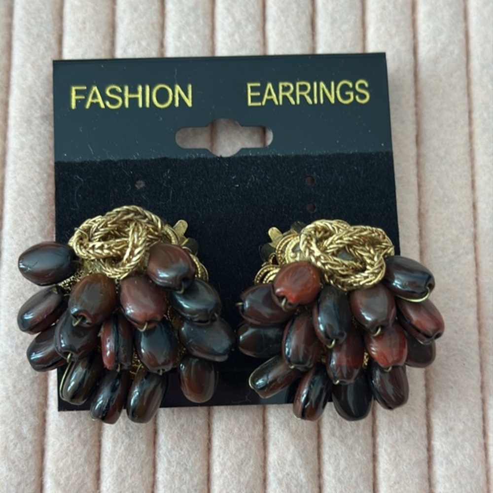 Vintage Gold and Brown Cluster Earrings